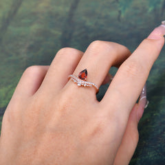 Pear Cut Garnet Dainty Crown Engagement Ring