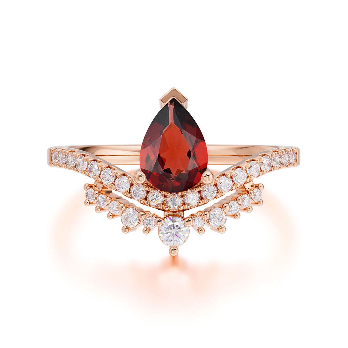 Pear Cut Garnet Dainty Crown Engagement Ring