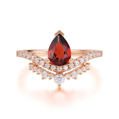 Pear Cut Garnet Dainty Crown Engagement Ring