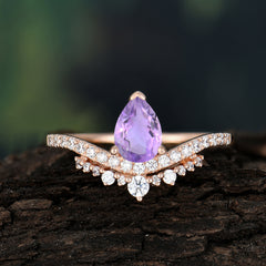 Pear Cut Amethyst Dainty Crown Engagement Ring