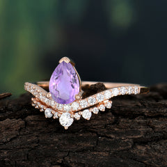 Pear Cut Amethyst Dainty Crown Engagement Ring