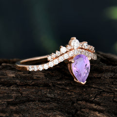 Pear Cut Amethyst Dainty Crown Engagement Ring