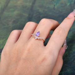 Pear Cut Amethyst Dainty Crown Engagement Ring