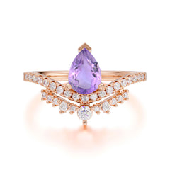 Pear Cut Amethyst Dainty Crown Engagement Ring