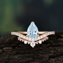 Pear Cut Aquamarine Dainty Crown Engagement Ring