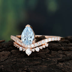 Pear Cut Aquamarine Dainty Crown Engagement Ring