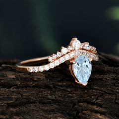 Pear Cut Aquamarine Dainty Crown Engagement Ring