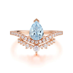 Pear Cut Aquamarine Dainty Crown Engagement Ring