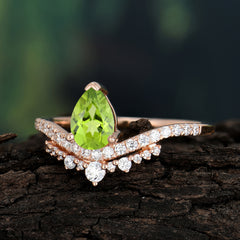 Pear Cut Peridot Dainty Crown Engagement Ring