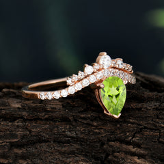 Pear Cut Peridot Dainty Crown Engagement Ring