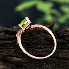 Pear Cut Peridot Dainty Crown Engagement Ring