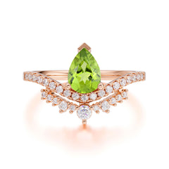 Pear Cut Peridot Dainty Crown Engagement Ring
