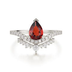 Pear Cut Garnet Dainty Crown Engagement Ring