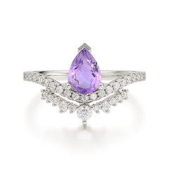 Pear Cut Amethyst Dainty Crown Engagement Ring