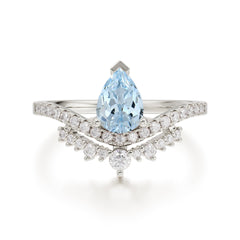 Pear Cut Aquamarine Dainty Crown Engagement Ring