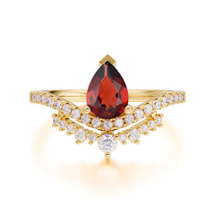Pear Cut Garnet Dainty Crown Engagement Ring