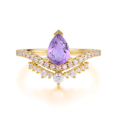 Pear Cut Amethyst Dainty Crown Engagement Ring