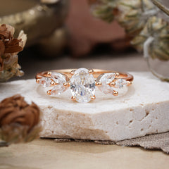 1 Carat Oval Cut 4 Prong Classic Moissanite Nature Inspired Engagement Ring