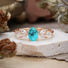 1 Carat Oval Cut 4 Prong Classic Turquoise Nature Inspired Engagement Ring