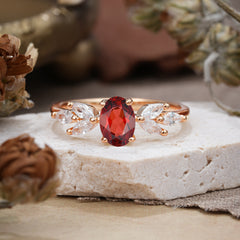 1 Carat Oval Cut 4 Prong Classic Garnet Nature Inspired Engagement Ring