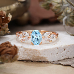 1 Carat Oval Cut 4 Prong Classic Aquamarine Nature Inspired Engagement Ring