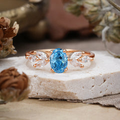 1 Carat Oval Cut 4 Prong Classic Aquamarine Nature Inspired Engagement Ring