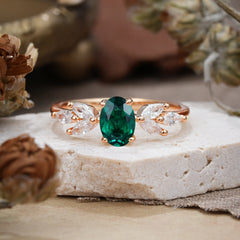 1 Carat Oval Cut 4 Prong Classic Emerald Nature Inspired Engagement Ring