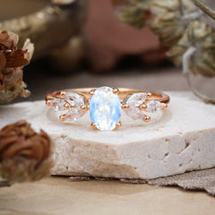 1 Carat Oval Cut Classic Natural Moonstone Nature Inspired Engagement Ring