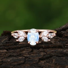 1 Carat Oval Cut Classic Moonstone Nature Inspired Engagement Ring