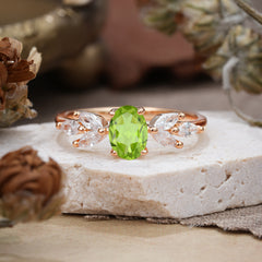 1 Carat Oval Cut 4 Prong Classic Peridot Nature Inspired Engagement Ring