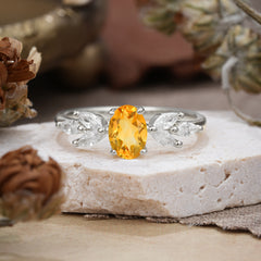 1 Carat Oval Cut 4 Prong Classic Citrine Nature Inspired Engagement Ring