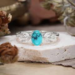 1 Carat Oval Cut 4 Prong Classic Turquoise Nature Inspired Engagement Ring