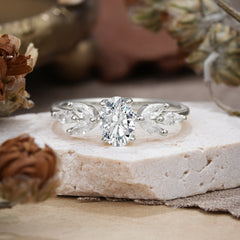 1 Carat Oval Cut 4 Prong Classic Lab Diamond Nature Inspired Engagement Ring