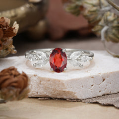 1 Carat Oval Cut 4 Prong Classic Garnet Nature Inspired Engagement Ring