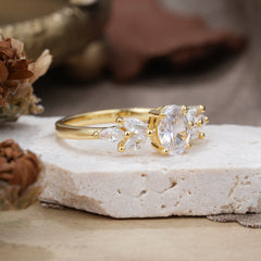 1 Carat Oval Cut 4 Prong Classic Moissanite Nature Inspired Engagement Ring