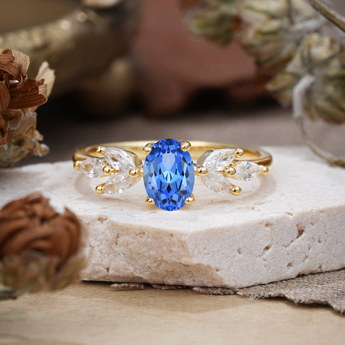 1 Carat Oval Cut Classic Sapphire Nature Inspired Engagement Ring