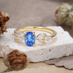 1 Carat Oval Cut Classic Sapphire Nature Inspired Engagement Ring