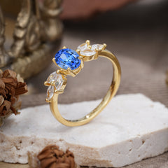 1 Carat Oval Cut Classic Sapphire Nature Inspired Engagement Ring