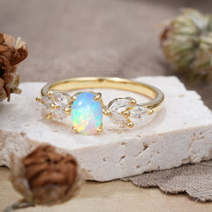 1 Carat Oval Cut 4 Prong Classic Opal Nature Inspired Engagement Ring