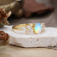 1 Carat Oval Cut 4 Prong Classic Opal Nature Inspired Engagement Ring