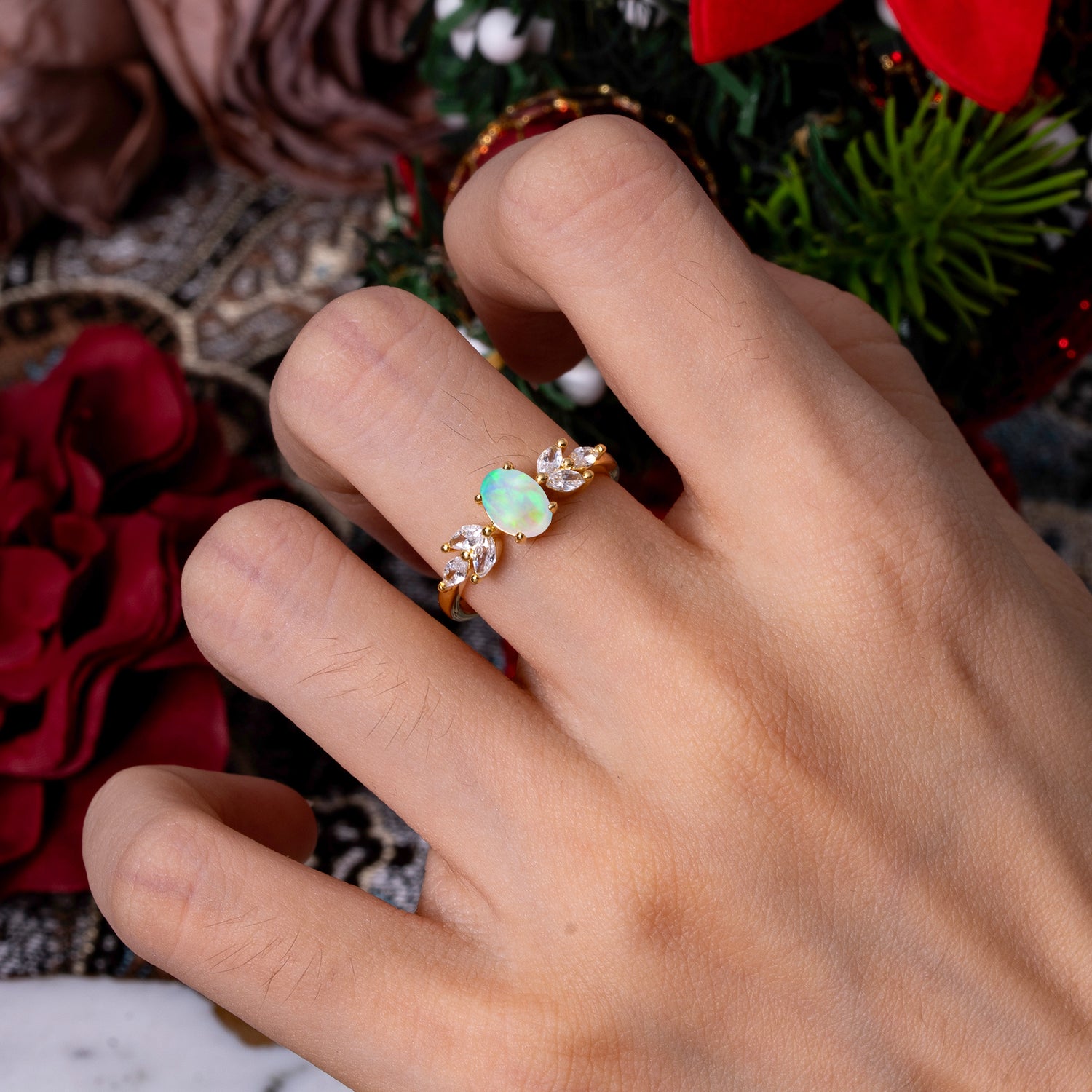 1 Carat Oval Cut 4 Prong Classic Opal Nature Inspired Engagement Ring