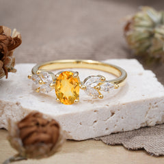 1 Carat Oval Cut 4 Prong Classic Citrine Nature Inspired Engagement Ring
