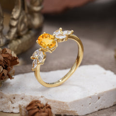 1 Carat Oval Cut 4 Prong Classic Citrine Nature Inspired Engagement Ring