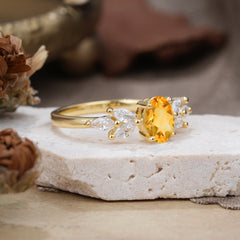 1 Carat Oval Cut 4 Prong Classic Citrine Nature Inspired Engagement Ring
