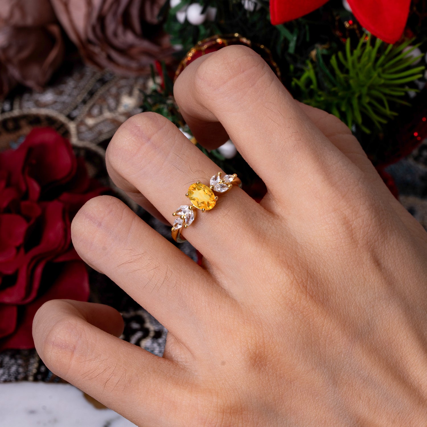 1 Carat Oval Cut 4 Prong Classic Citrine Nature Inspired Engagement Ring