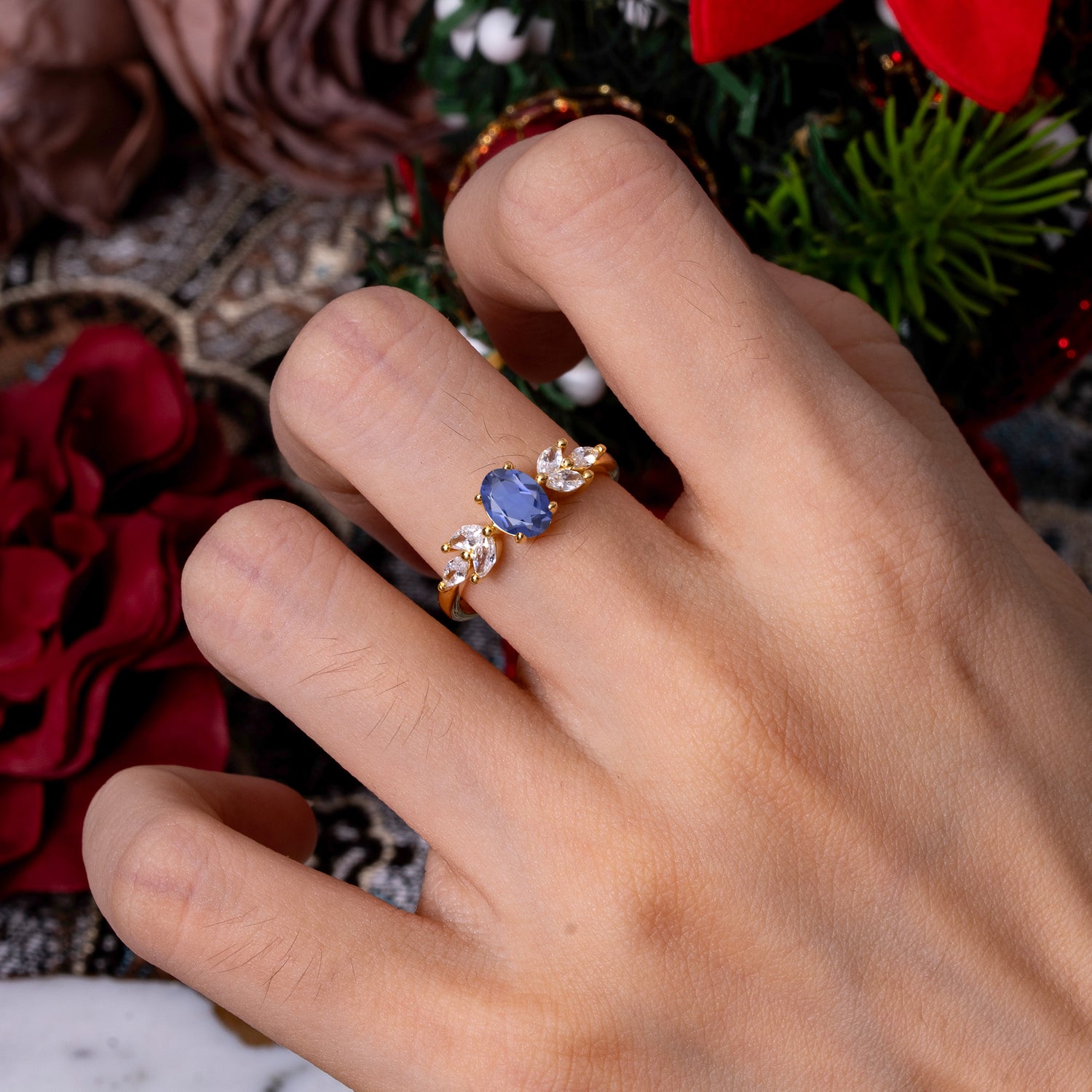 1 Carat Oval Cut Classic Tanzanite Nature Inspired Engagement Ring - Romalar Jewelry