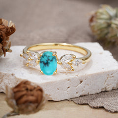 1 Carat Oval Cut 4 Prong Classic Turquoise Nature Inspired Engagement Ring