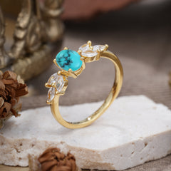 1 Carat Oval Cut 4 Prong Classic Turquoise Nature Inspired Engagement Ring