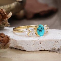 1 Carat Oval Cut 4 Prong Classic Turquoise Nature Inspired Engagement Ring