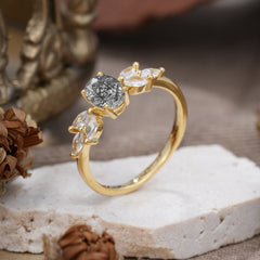 1 Carat Oval Cut Classic Black Rutilated Quartz Nature Inspired Engagement Ring